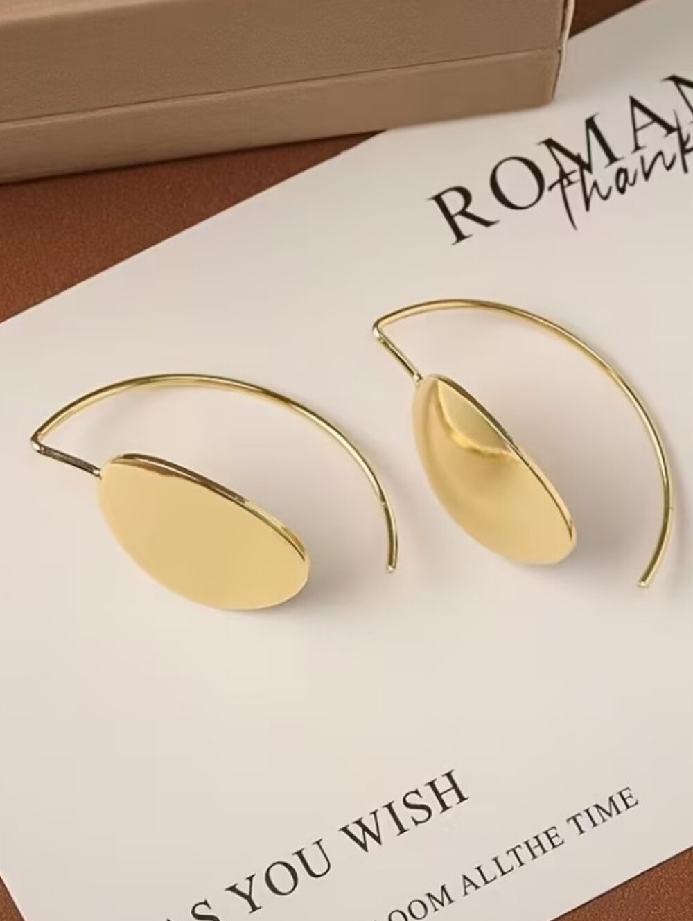 NEW! 14K Gold Plated Minimalist Oval Disc Drop Hook Earrings - Women Jewelry